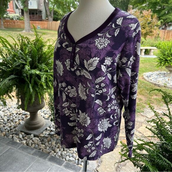 Plus Size White Stag T-shirt Purple Floral Long-Sleeve size 1X - Picture 3 of 8